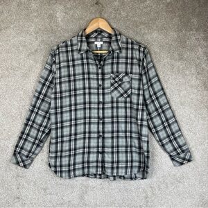 J Jill Shirt Womens Small Gray Plaid Cotton Long Sleeve Button Front- 2611*